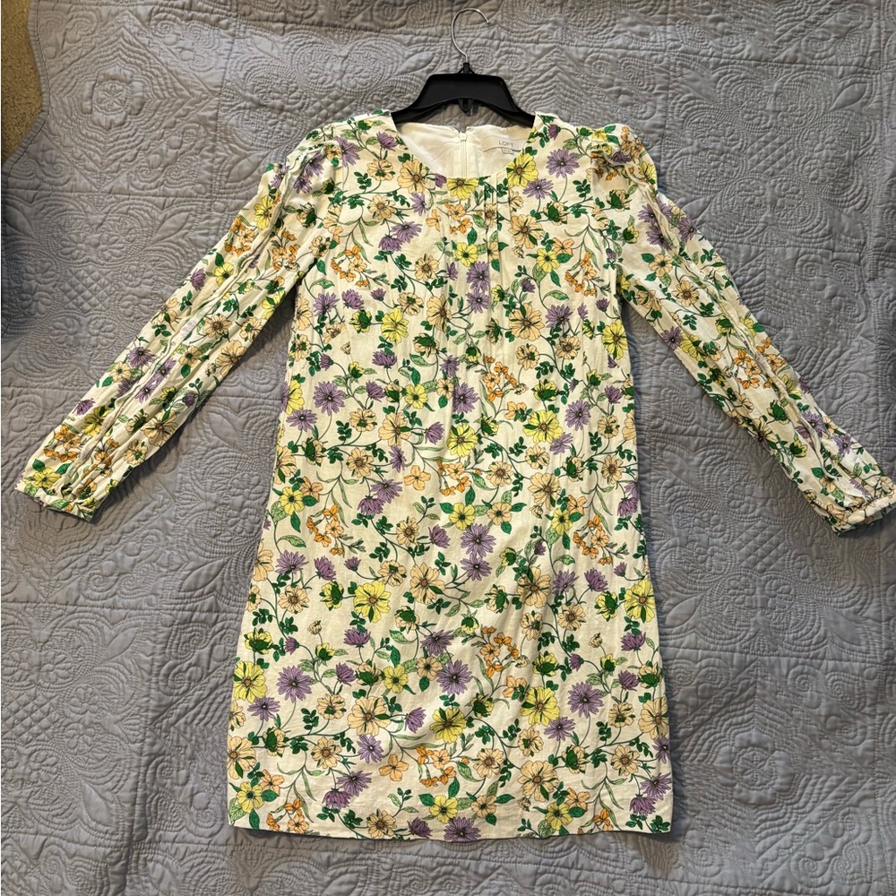 LOFT Floral Dress with Purple and Yellow Accents